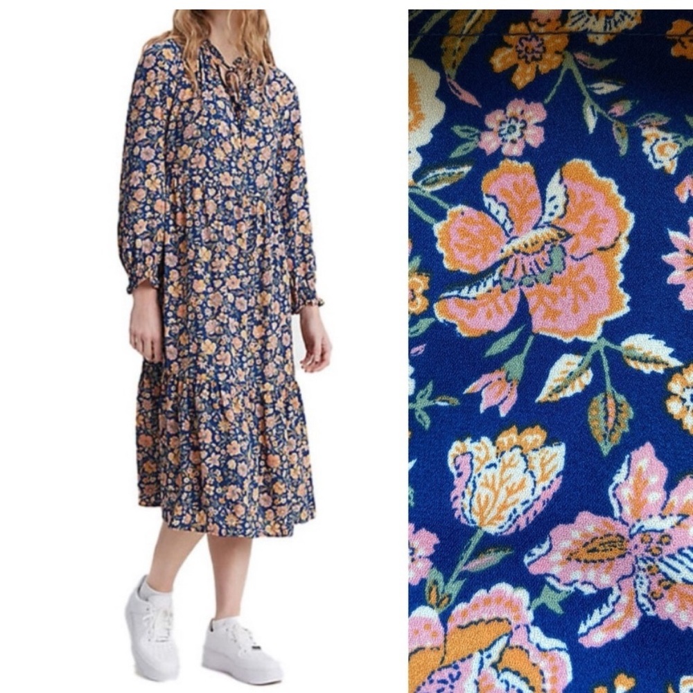 Levi's Navy Blue Floral Long Sleeve Midi Dress
